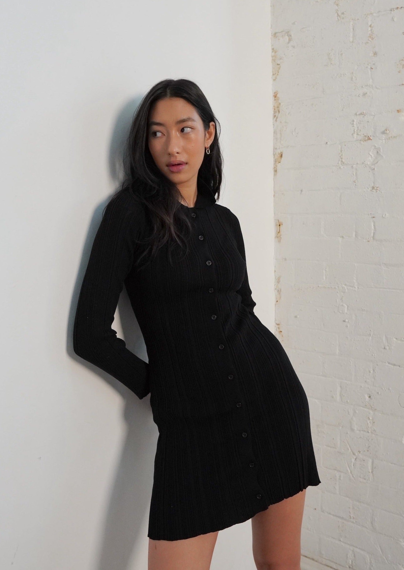 Leisure Knit Mini Dress - Black