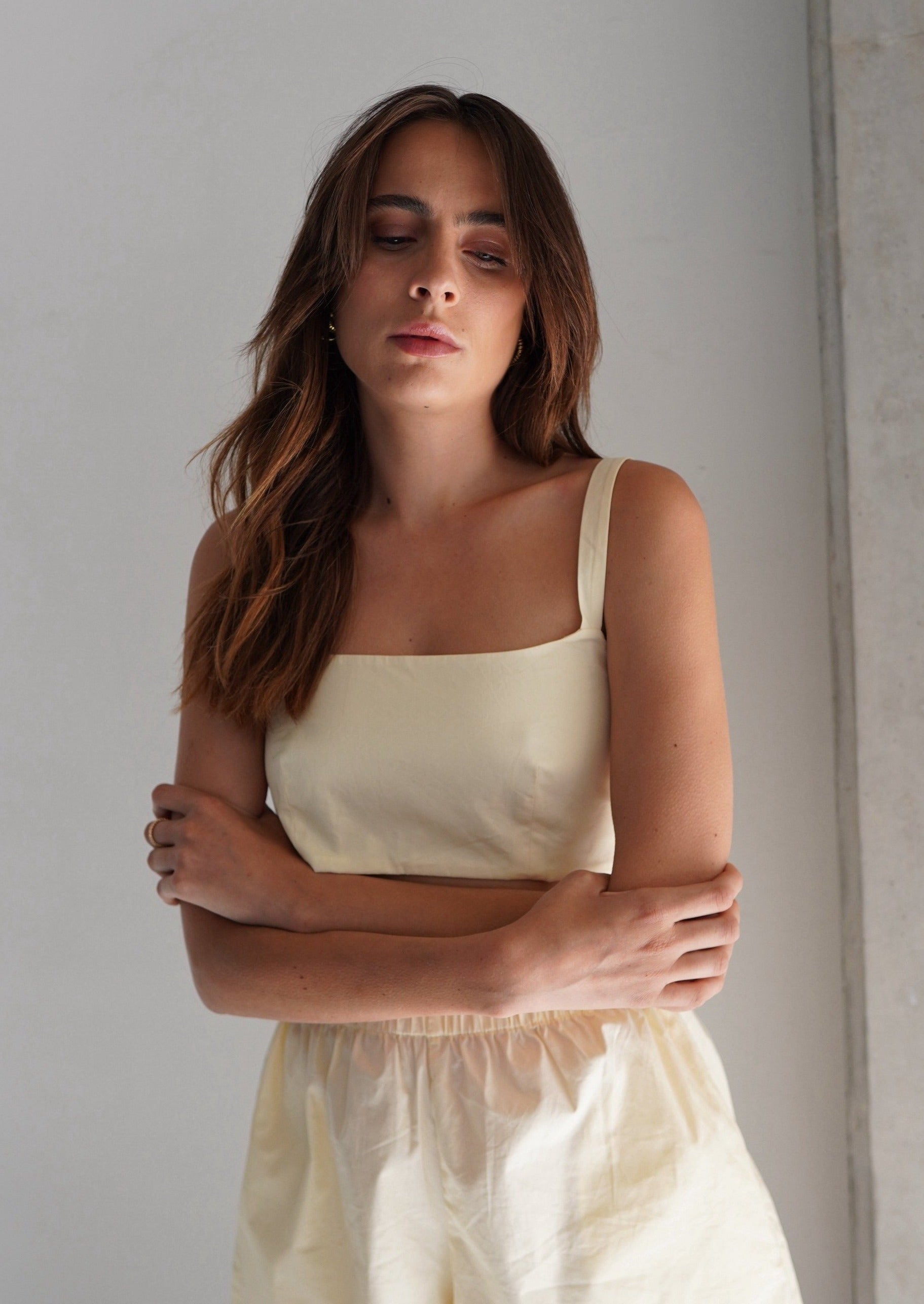 The Daily Set Cotton Cropped Top - Pale Yellow | STYL Wardrobe Women | Women’s Pale Yellow Cotton Cropped Top