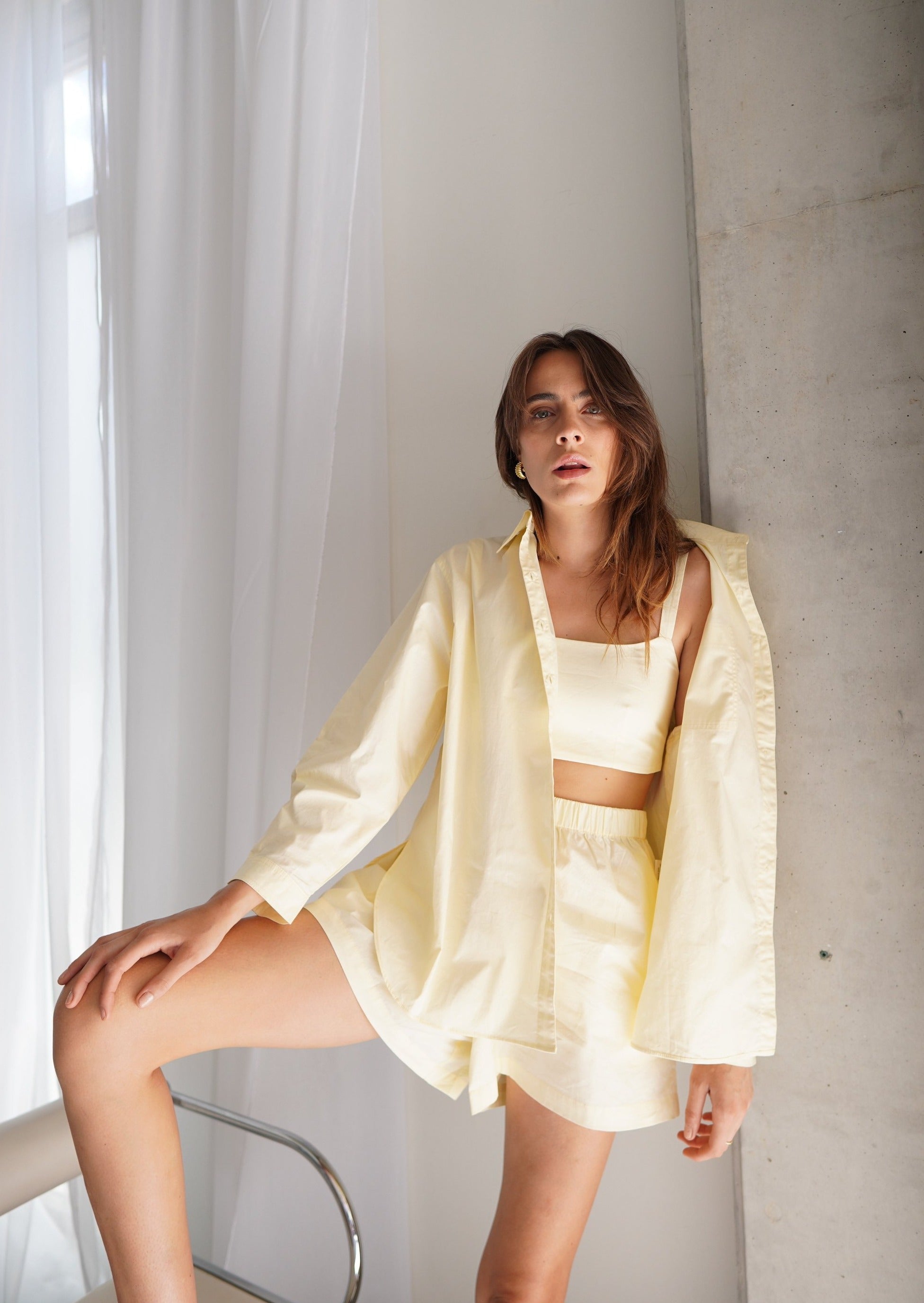 The Daily Set Cotton Cropped Top - Pale Yellow | STYL Wardrobe Women | Women’s Pale Yellow Cotton Cropped Top