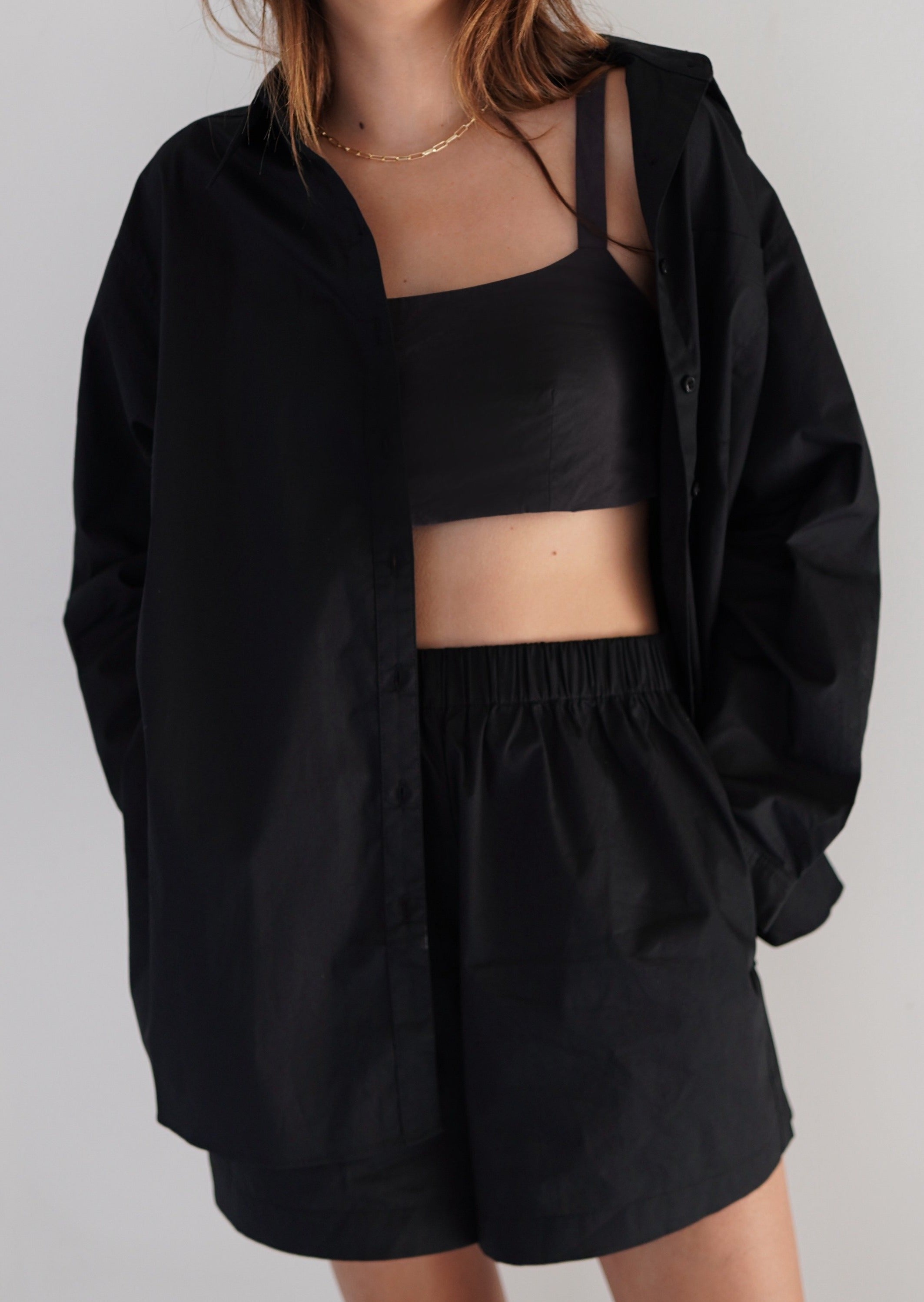 The Daily Set Cotton Cropped Top - Black | STYL Wardrobe Women | Women’s Black Cotton Cropped Top