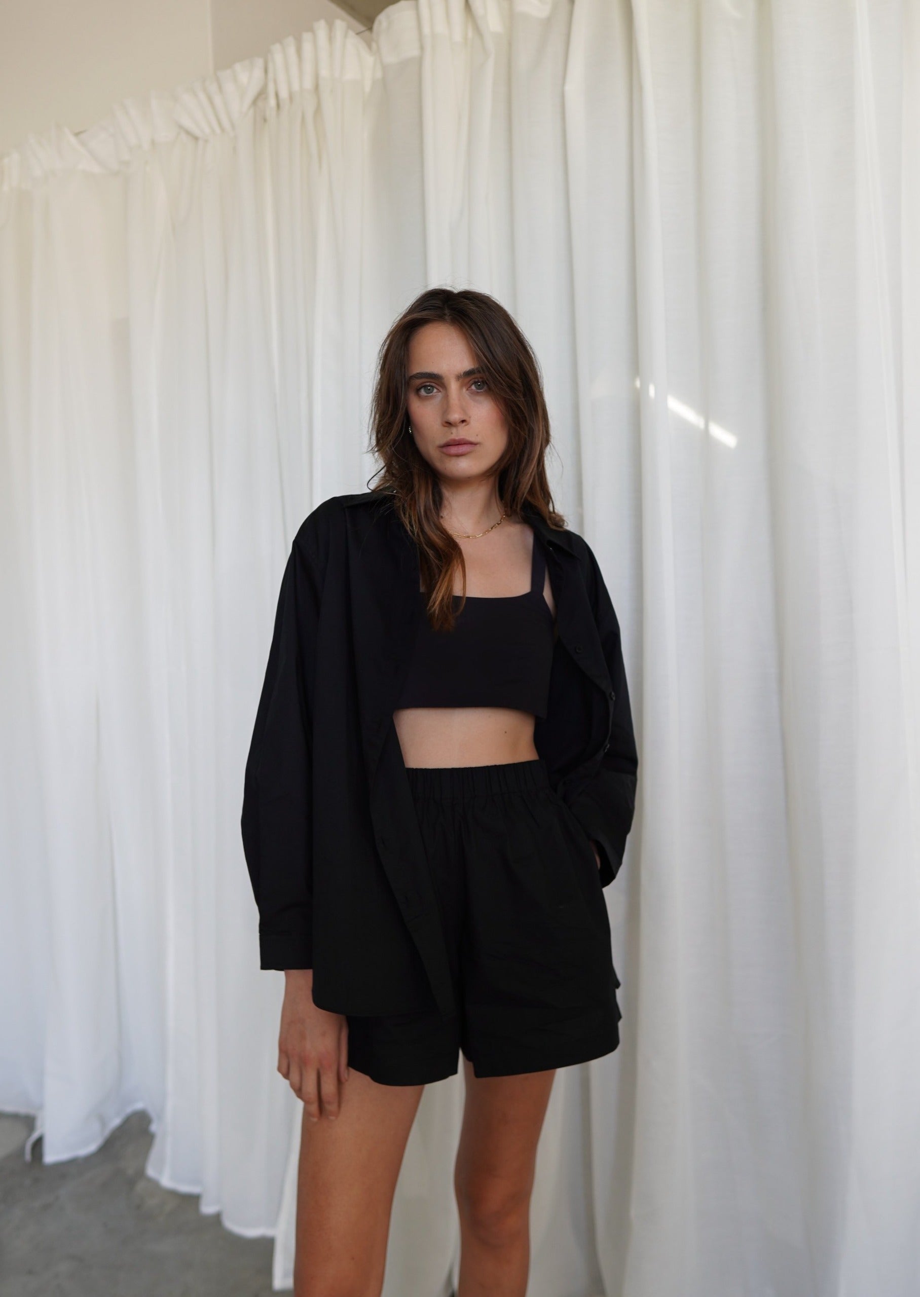 The Daily Set Cotton Cropped Top - Black | STYL Wardrobe Women | Women’s Black Cotton Cropped Top